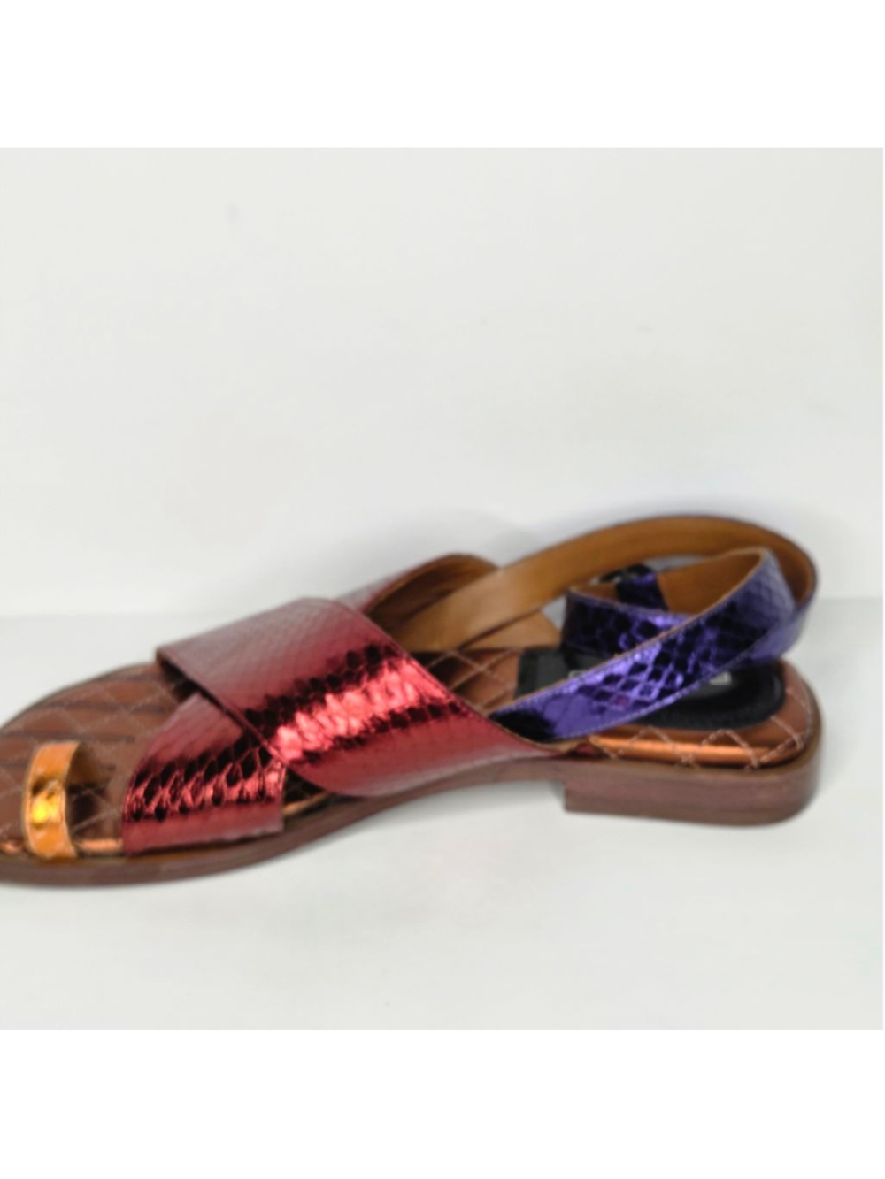 Etro Ayers Metallic Snake Sandals Size 38 US 8 Toe Cross Over Strap Ankle Wrap - Picture 7 of 14